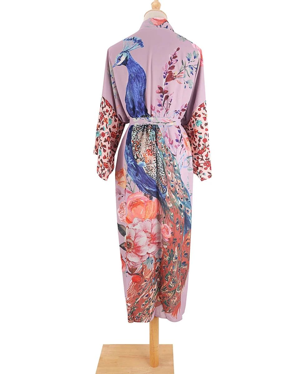 Robe Kimono Motif Paon Femme – Bleu - Kimono Zen