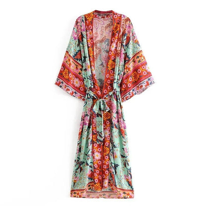 Robe Kimono Paon Bohème Femme – Vert - Kimono Zen