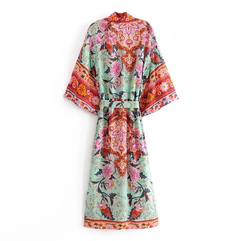 Robe Kimono Paon Bohème Femme – Vert - Kimono Zen