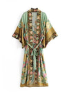 Robe Kimono Paon Fleuri Femme – Vert - Kimono Zen
