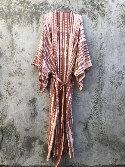 Robe Kimono Rayures Bohème Femme – Rose - Kimono Zen