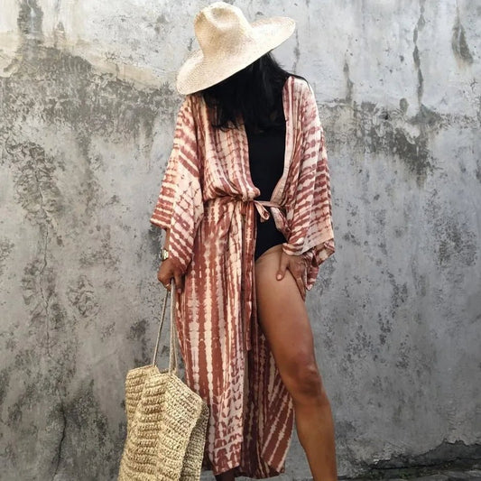 Robe Kimono Rayures Bohème Femme – Rose - Kimono Zen