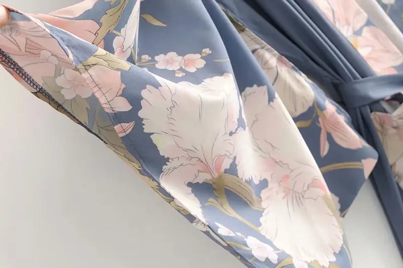 Robe Kimono Vintage Bohème Femme – Bleu - Kimono Zen
