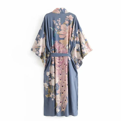 Robe Kimono Vintage Bohème Femme – Bleu - Kimono Zen