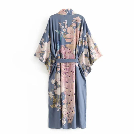Robe Kimono Vintage Bohème Femme – Bleu - Kimono Zen