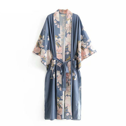 Robe Kimono Vintage Bohème Femme – Bleu - Kimono Zen