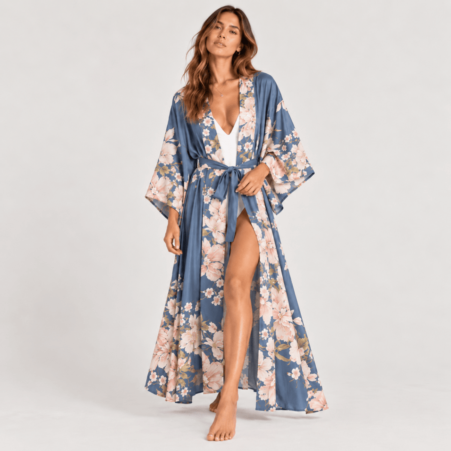 Robe Vintage Bohème | Bleu - Kimono Zen